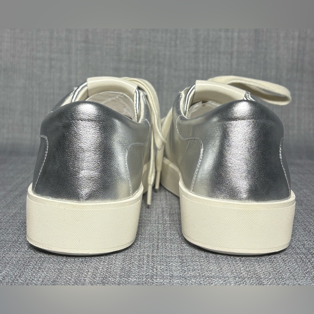 Vince Gabi Lace-Up Low Top Sneaker Silver Leather - Picture 5 of 7